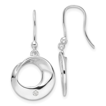 White Ice Sterling Silver Rhodium-plated Diamond Circle Shepherds Hook Dangle Earrings