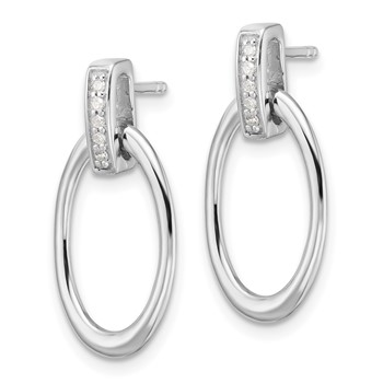White Ice Sterling Silver Rhodium-plated Diamond Oval Post Dangle Earrings — alternate view