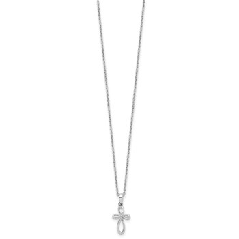 White Ice Sterling Silver Rhodium-plated 18 inch Fancy Diamond Cross Necklace plus 2 inch Extender — alternate view