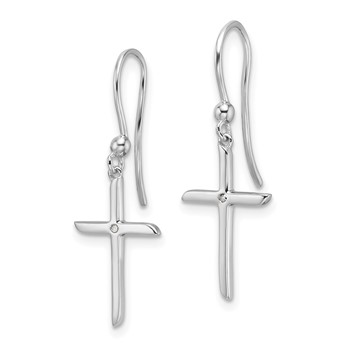 White Ice Sterling Silver Rhodium-plated Diamond Cross Shepherds Hook Dangle Earrings — alternate view
