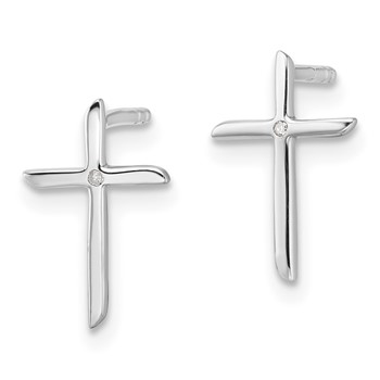 White Ice Sterling Silver Rhodium-plated Diamond Cross Post Earrings — alternate view