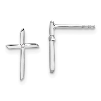 White Ice Sterling Silver Rhodium-plated Diamond Cross Post Earrings