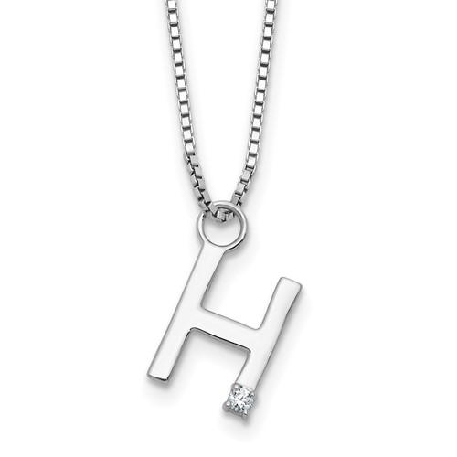 SS RH Plated White Ice .03 Diamond Initial H w/2in ext. Necklace