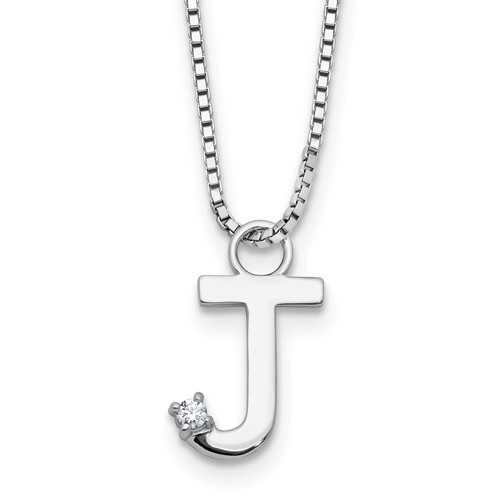 SS RH Plated White Ice .03 Diamond Initial J w/2in ext. Necklace