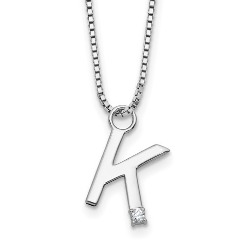SS RH Plated White Ice .03 Diamond Initial K w/2in ext. Necklace