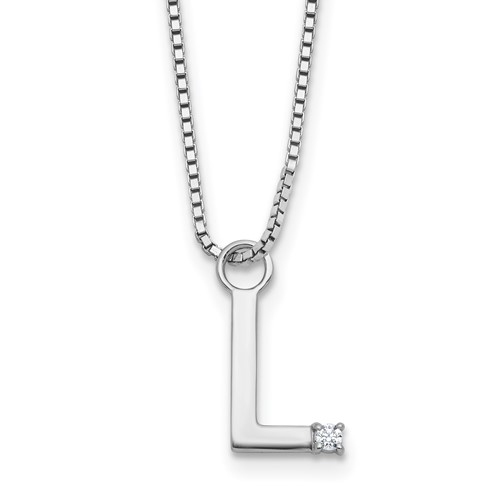 SS RH Plated White Ice .03 Diamond Initial L w/2in ext. Necklace