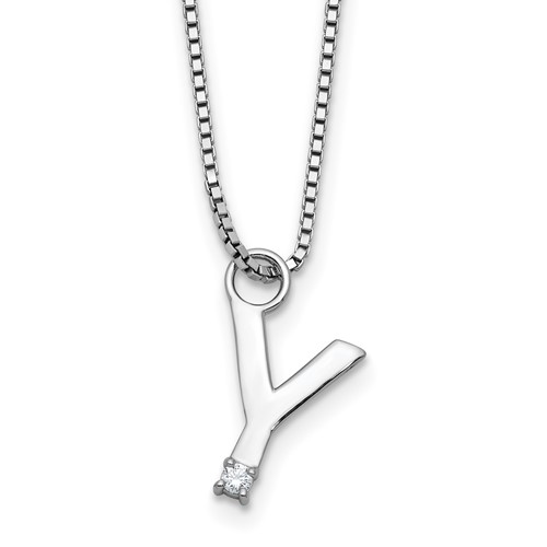 SS RH Plated White Ice .03 Diamond Initial Y w/2in ext. Necklace