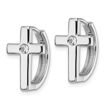 White Ice Sterling Silver Rhodium-plated Hinged Diamond Cross Hoop Earrings — alternate view