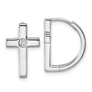 White Ice Sterling Silver Rhodium-plated Hinged Diamond Cross Hoop Earrings