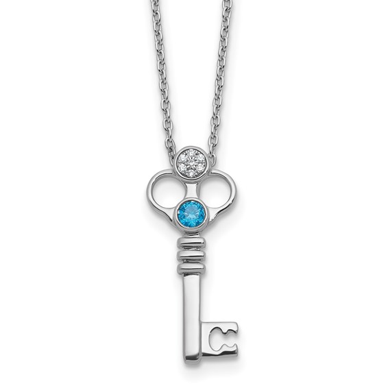Sterling Silver White Ice Diamond and Blue Topaz Necklace