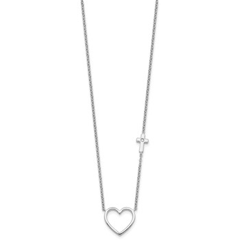 White Ice Sterling Silver Rhodium-plated Diamond Heart and Cross 18 inch Necklace plus 2 inch Extender — alternate view