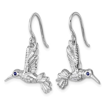 White Ice Sterling Silver Rhodium-plated Diamond and Sapphire Humming Bird Earrings — alternate view