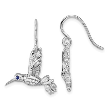 White Ice Sterling Silver Rhodium-plated Diamond and Sapphire Humming Bird Earrings