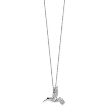 White Ice Sterling Silver Rhodium-plated Diamond and Sapphire Humming Bird 18 inch Necklace plus 2 inch Extender — alternate view