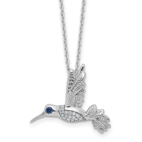Sterling Silver White Ice Diamond and Blue Sapphire Hummingbird Necklace Sterling Silver White Ice Diamond and Blue Sapphire Hummingbird Necklace