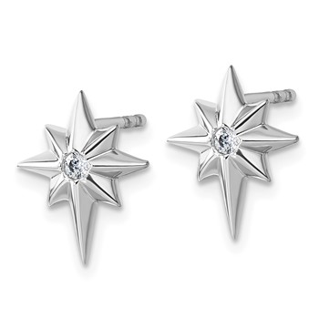 White Ice Sterling Silver Rhodium-plated Star with Diamond Post Earrings — alternate view