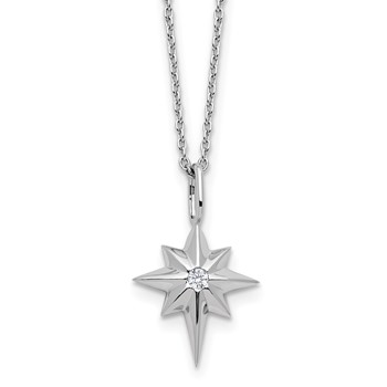 White Ice Sterling Silver Rhodium-plated Star with a Diamond 18inch Necklace plus 2 inch Extender