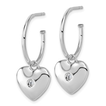 White Ice Sterling Silver Rhodium-plated Diamond Heart C-Hoop Earrings — alternate view