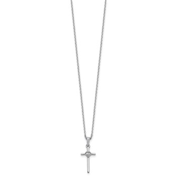 White Ice Sterling Silver Rhodium-plated 18 inch Diamond Cross and Heart Necklace plus 2 inch Extender — alternate view