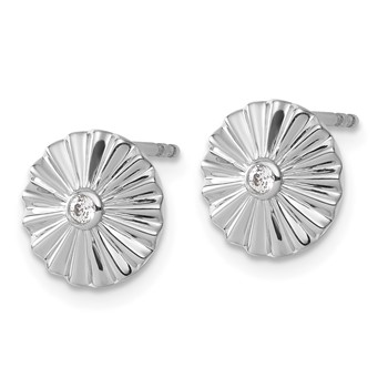 White Ice Sterling Silver Rhodium-plated Fanned Circle with Diamond Post Earrings — alternate view