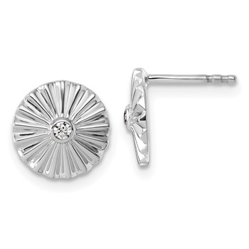 White Ice Sterling Silver Rhodium-plated Fanned Circle with Diamond Post Earrings