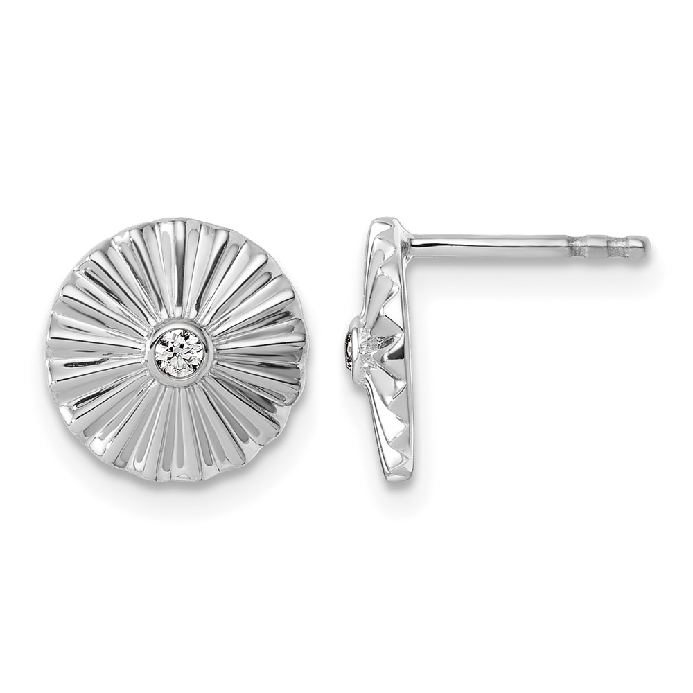 Sterling Silver RH Pltd White Ice .02 Dia Fanned Circle Post Earrings