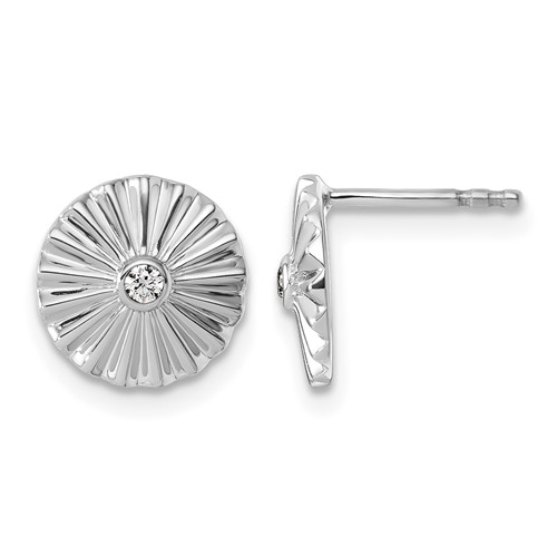 Sterling Silver RH Pltd White Ice .02 Dia Fanned Circle Post Earrings