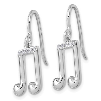 White Ice Sterling Silver Rhodium-plated Diamond Music Note Dangle Earrings — alternate view
