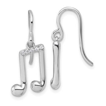White Ice Sterling Silver Rhodium-plated Diamond Music Note Dangle Earrings