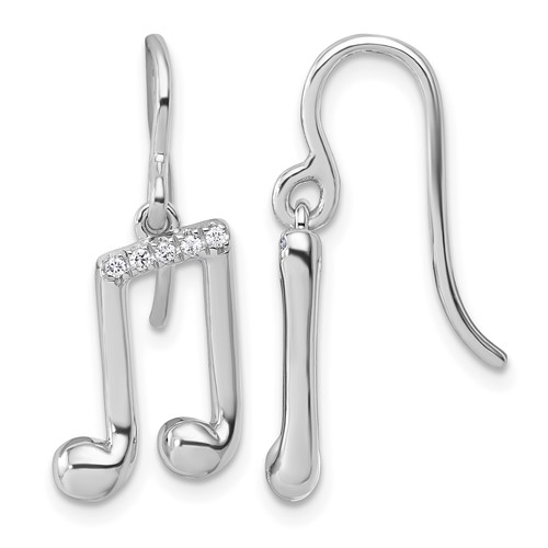 SS RH Plated White Ice .08 Diamond Music Note Dangle Earrings