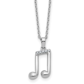 White Ice Sterling Silver Rhodium-plated Diamond Music Note 18 inch Necklace plus 2 inch Extender