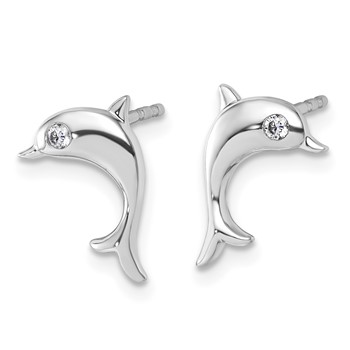 White Ice Sterling Silver Rhodium-plated Diamond Dolphin Post Earrings — alternate view