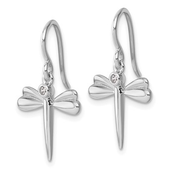 White Ice Sterling Silver Rhodium-plated Diamond Dragonfly Dangle Earrings — alternate view