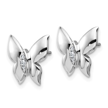 White Ice Sterling Silver Rhodium-plated Diamond Butterfly Post Earrings — alternate view