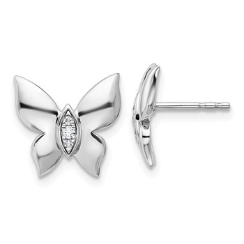 White Ice Sterling Silver Rhodium-plated Diamond Butterfly Post Earrings