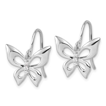 White Ice Sterling Silver Rhodium-plated Diamond Butterfly Dangle Earrings — alternate view