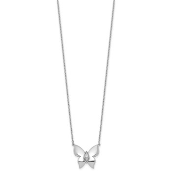 White Ice Sterling Silver Rhodium-plated Diamond Butterfly 18 inch Necklace plus 2 inch Extender — alternate view