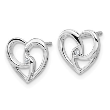 White Ice Sterling Silver Rhodium-plated Diamond Fancy Heart Post Earrings — alternate view