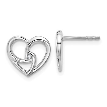 White Ice Sterling Silver Rhodium-plated Diamond Fancy Heart Post Earrings