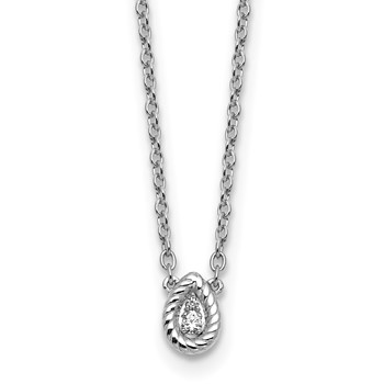 White Ice Sterling Silver Rhodium-plated 18in Diamond Twisted Teardrop Necklace plus 2in extender