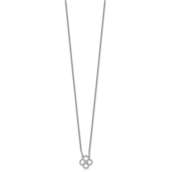 White Ice Sterling Silver Rhodium Plated Beaded Diamond Quatrefoil 18in Necklace plus 2 in Extender — alternate view