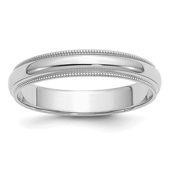 Sterling Silver Rhodium-plated 4mm Half Round Milgrain Size 4 Band