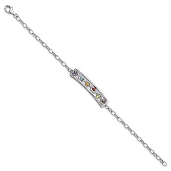 Sterling Silver Rhodium-plated Rainbow Multi Gemstone 7.5in Bracelet — alternate view