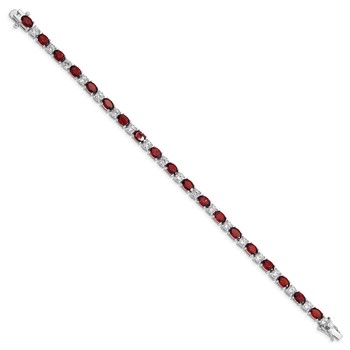 Sterling Silver Rhodium-plated Garnet and Cz Bracelet — alternate view