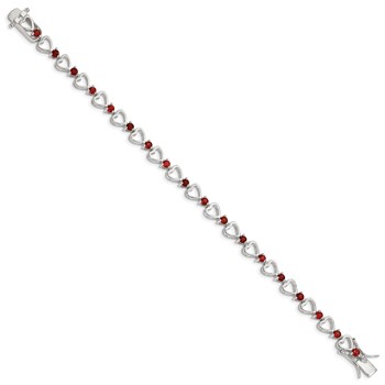 Sterling Silver Rhodium-plated Garnet Heart Bracelet — alternate view