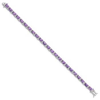 Sterling Silver Rhodium-plated Purple and Clear CZ Bracelet — alternate view