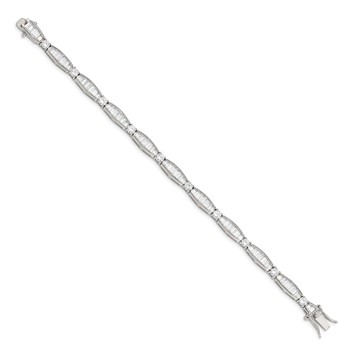 Sterling Silver Rhodium-plated Baguette and Round CZ Bracelet — alternate view