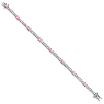 Sterling Silver Rhodium-plated 7inch Pink and Clear CZ Bracelet — alternate view