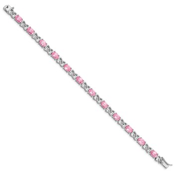 Sterling Silver Rhodium-plated 7inch Pink CZ Bracelet — alternate view