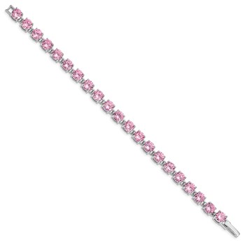 Sterling Silver Rhodium Plated Pink CZ 7 inch Tennis Bracelet — alternate view